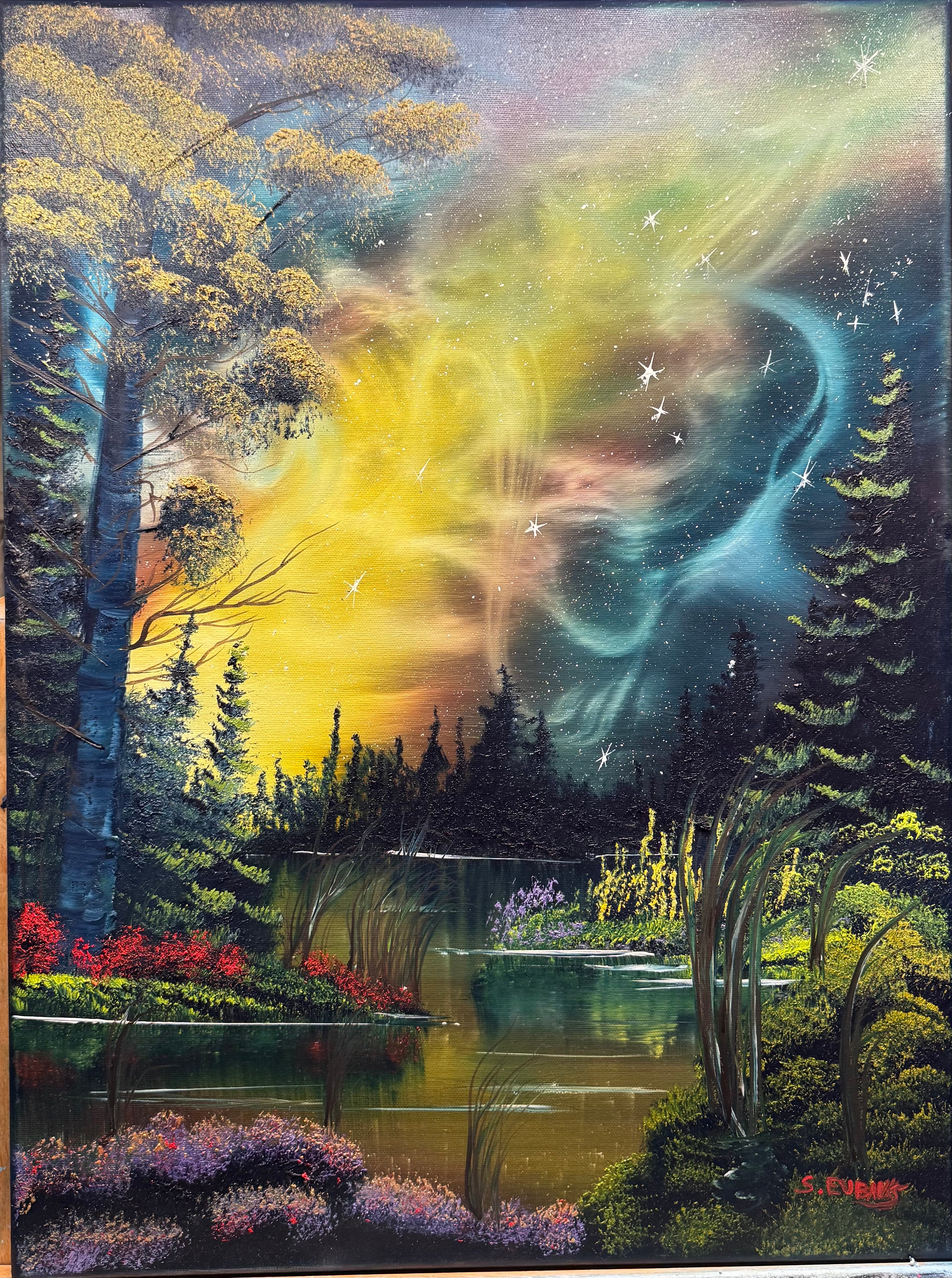 “Galaxy in the Woods” 18x24 oil painting