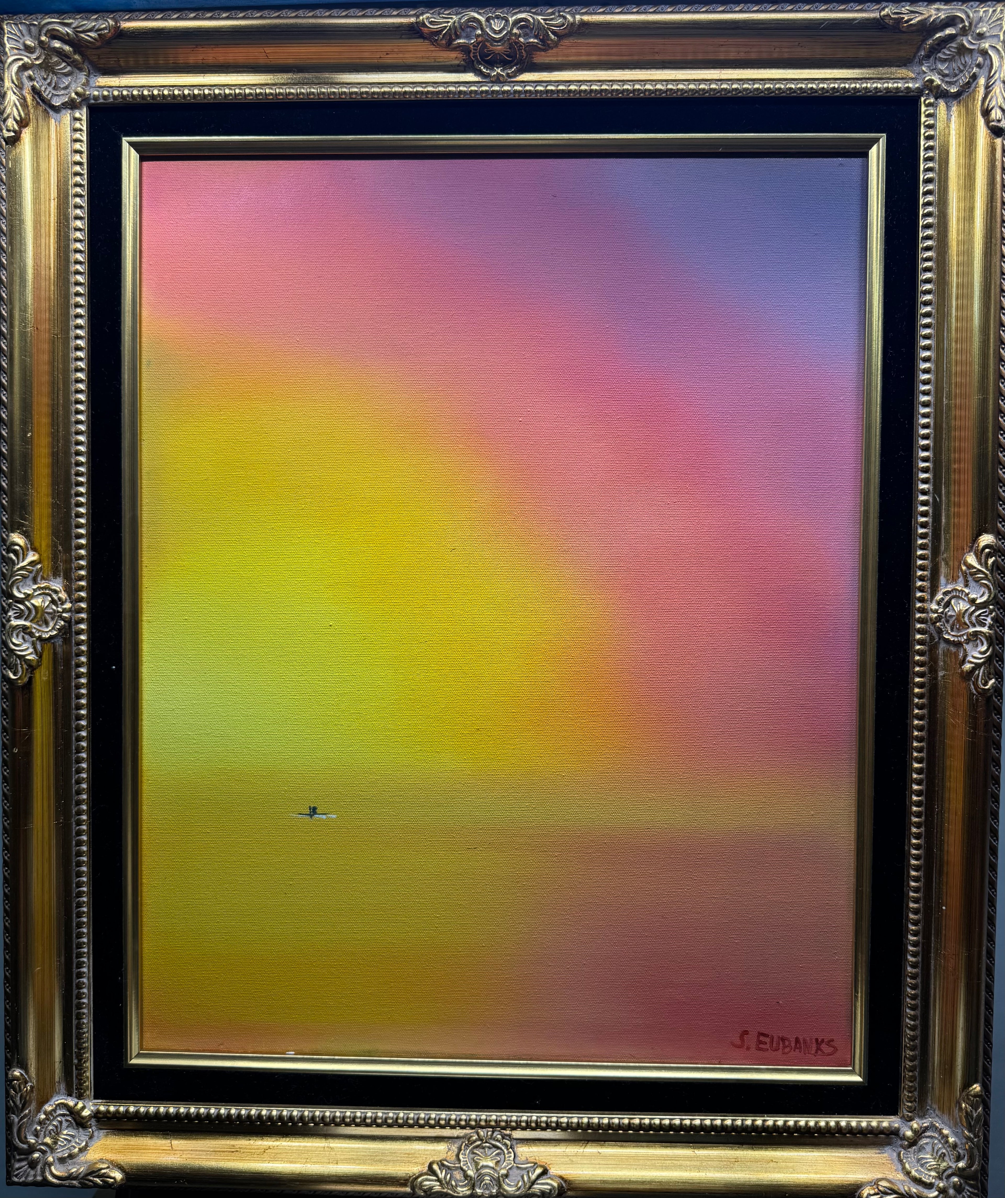 GOLD Series: "Kayak" (8) Oil painting on 16x20 canvas within gold frame.