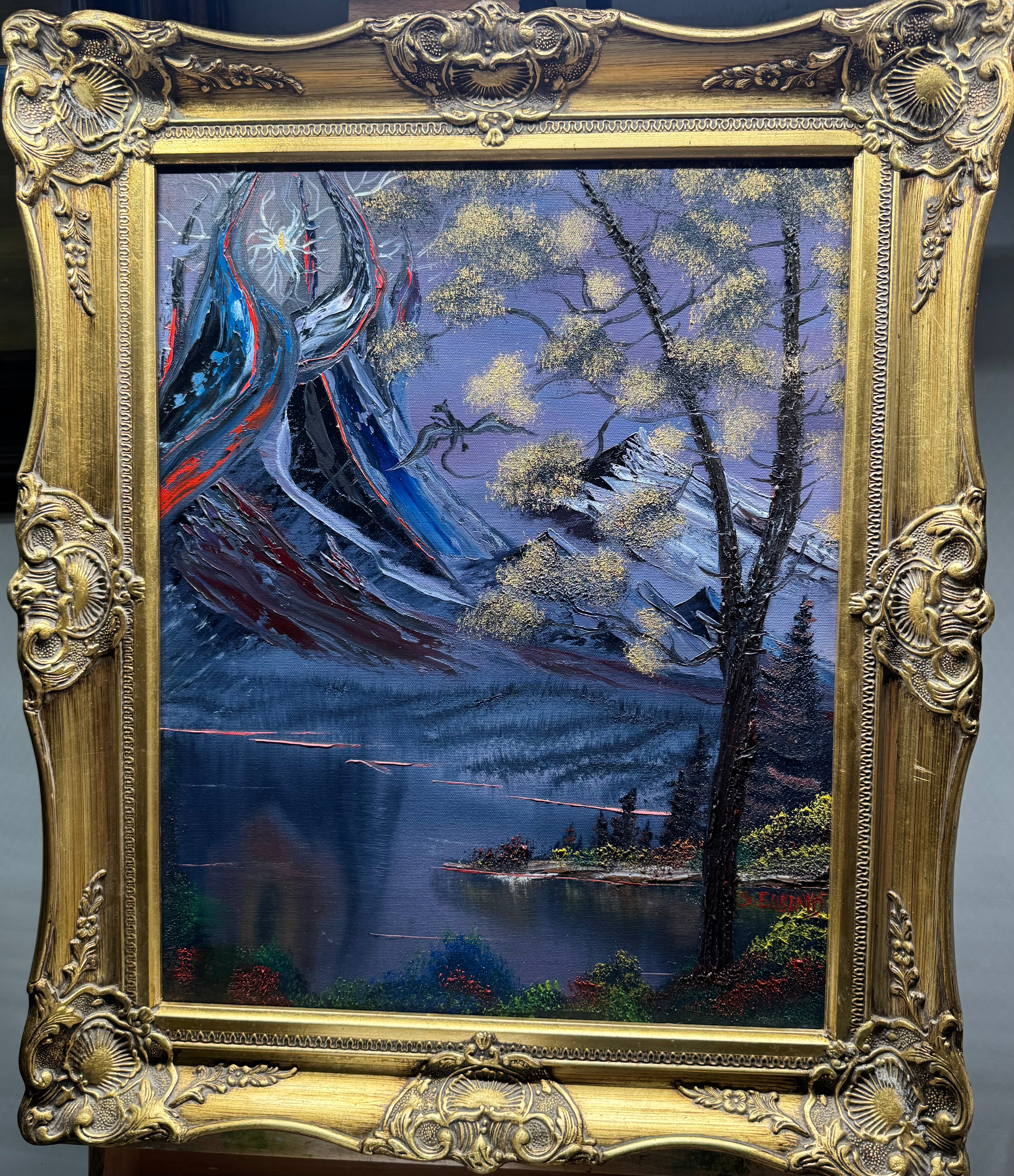 GOLD Series: "My Lord...?" (9) Oil painting on 16x20 canvas within gold frame.
