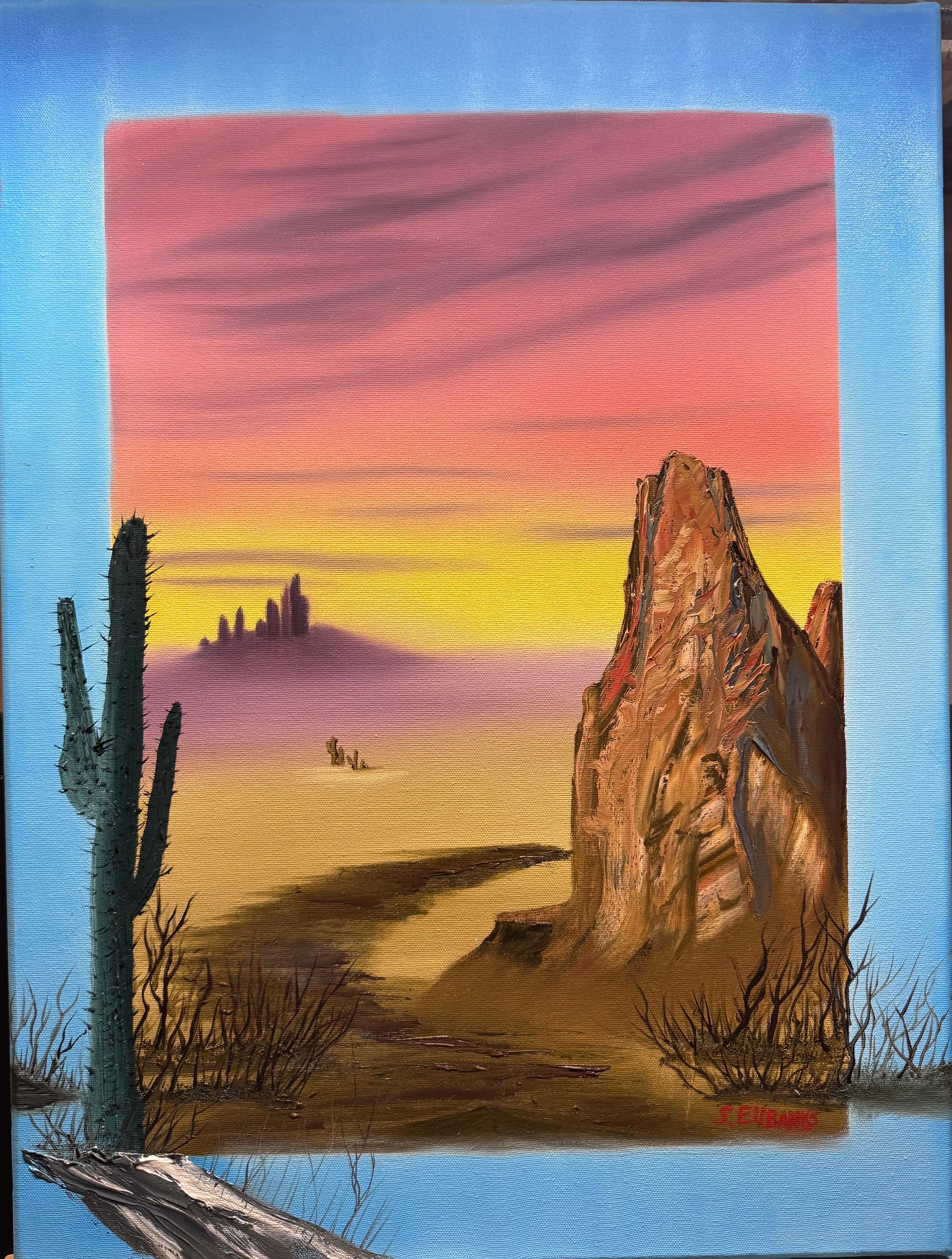 AP “Blue Bordered Desert” 18”24” Oil Painting